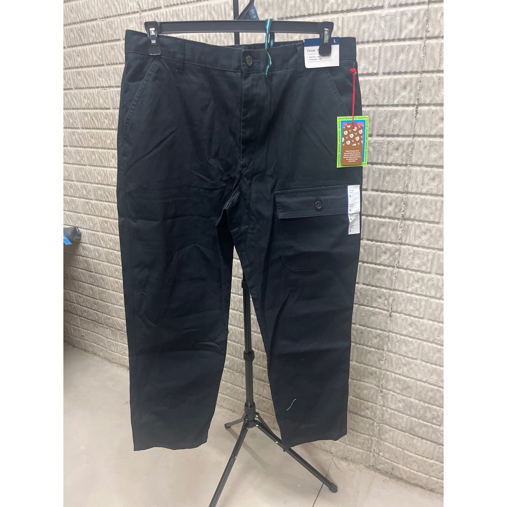 Houston White Mens Black Cargo Pants Straight Leg‎ Elastic Back FA24HW653B L NEW